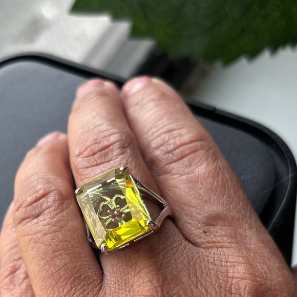 Brass Rhodium Yellow Cz Ruby Rose Shamrock Ring 7 - Picture 8 of 9